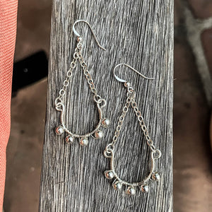 Silver Half Hoop Earrings with Chain & Matching Metal Beads