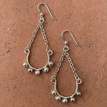 Load image into Gallery viewer, Silver Half Hoop Earrings with Chain &amp; Matching Metal Beads