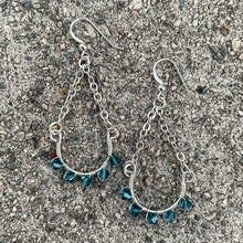 Load image into Gallery viewer, Half Hoop Earrings with Silver Chain &amp; Turquoise Swarovski Crystals