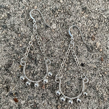 Load image into Gallery viewer, Silver Half Hoop Earrings with Chain &amp; Matching Metal Beads