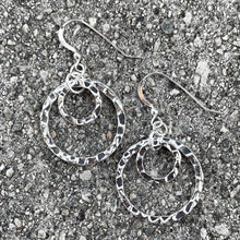 Load image into Gallery viewer, Hammered Silver Double Hoop Earrings, Stacked 