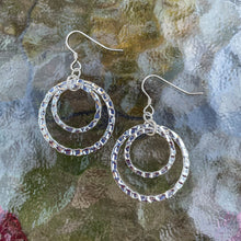 Load image into Gallery viewer, Hammered Silver Double Hoop Earrings, Stacked 