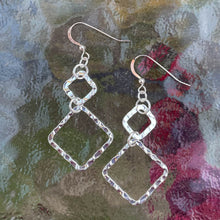 Load image into Gallery viewer, Hammered Silver Double Diamond Hoop Earrings