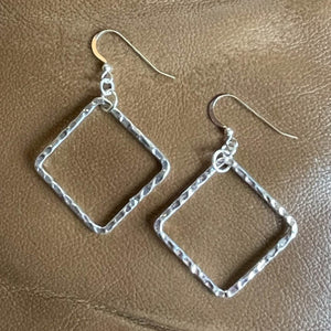 Products Hammered Silver Square "Hoop" Earrings