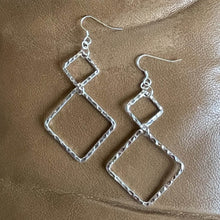 Load image into Gallery viewer, Hammered Silver Double Diamond Hoop Earrings