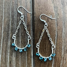 Load image into Gallery viewer, Half Hoop Earrings with Silver Chain &amp; Turquoise Swarovski Crystals