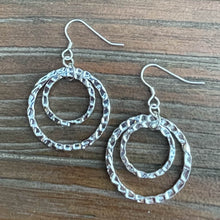 Load image into Gallery viewer, Hammered Silver Double Hoop Earrings, Stacked 