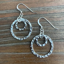 Load image into Gallery viewer, Hammered Silver Double Hoop Earrings, Stacked 