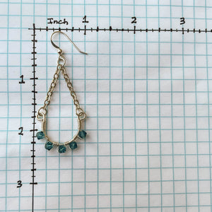 Half Hoop Earrings with Silver Chain & Turquoise Swarovski Crystals