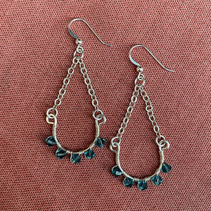 Half Hoop Earrings with Silver Chain & Turquoise Swarovski Crystals