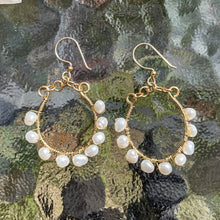 Load image into Gallery viewer, Gold U-Shaped Hoop Earrings Wrapped with White Freshwater Pearls 