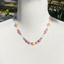 Load image into Gallery viewer, Baroque Pink &amp; Golden Coins Freshwater Pearl Necklace on Silk Cord