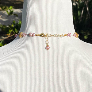 Baroque Pink & Golden Coins Freshwater Pearl Necklace on Silk Cord