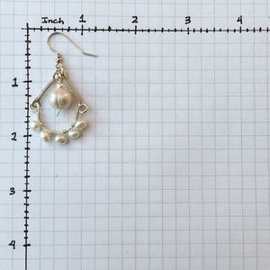 White Freshwater Pearl Half Hoop Earrings with Silver Wrapped Wire Connectors