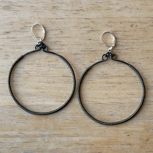 Hematite Hoop Earrings Wrapped with Hematite Wire