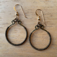 Load image into Gallery viewer, Antique Brass Hoop Earrings Wrapped with Matching Wire