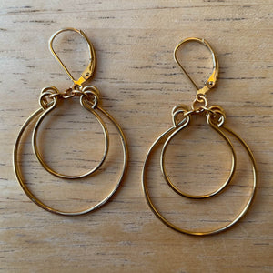 Gold Double Hoop Earrings, Hand-shaped