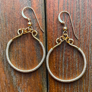 Gold Hoop Earrings Wrapped with Silver Wire