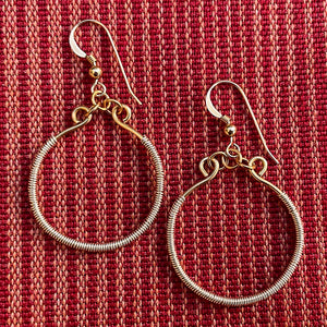 Gold Hoop Earrings Wrapped with Silver Wire