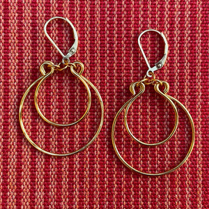 Gold Double Hoop Earrings, Hand-shaped