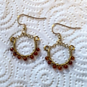 Mini Hoop Earrings with Tiny Gemstones, Gold with Carnelian
