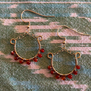 Mini Hoop Earrings with Tiny Gemstones, Gold with Carnelian
