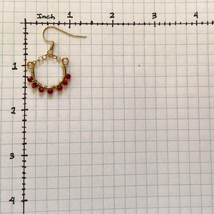 Mini Hoop Earrings with Tiny Gemstones, Gold with Carnelian