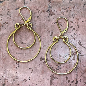 Gold Double Hoop Earrings, Hand-shaped