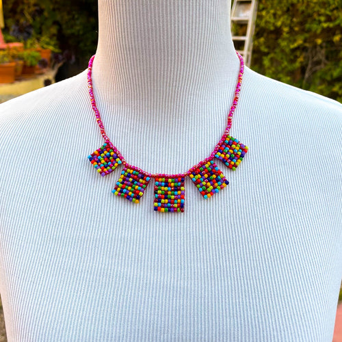Semaphore Confetti Beaded Necklace with silver lobster clasp and extender chain