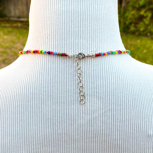Confetti Beaded Necklace with lobster claw clasp and extender chain