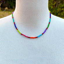 Load image into Gallery viewer, Color-Blocked Beaded Necklace with silver lobster claw clasp and extender chain