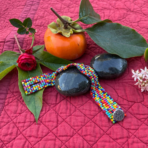 Hand-Woven Confetti Beaded Bracelet with Silver Button Closure