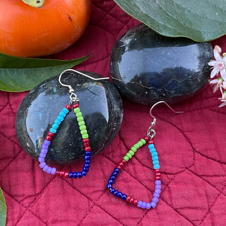 Color-Blocked Beaded Triangle Earrings