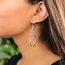 Load image into Gallery viewer, Hammered Silver Double Round Hoop Earrings, Vertical