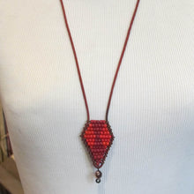Load image into Gallery viewer, Beaded diamond necklace on leather red and brick red