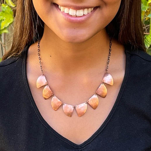 Shark's Teeth Hammered Copper Cutouts Necklace