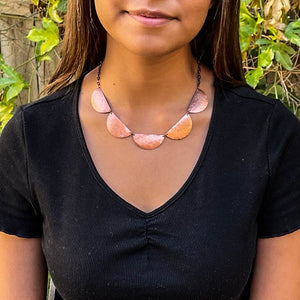 Half Moon Hammered Copper Cutouts Necklace