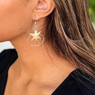 Hammered Brass Star and Silver Wire Slumbering Ovals Earrings