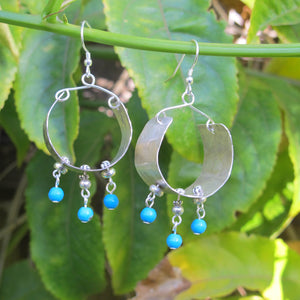 Hammered Silver Metal Hoops with Magnesite Semi-Precious Stones