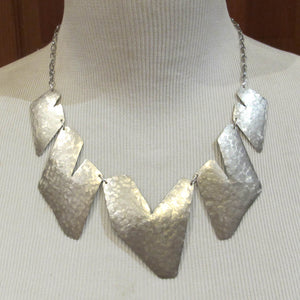 Baroque Hammered Metal Cutout Necklace, Silver