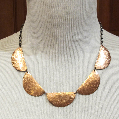 Half Moon Hammered Copper Cutouts Necklace