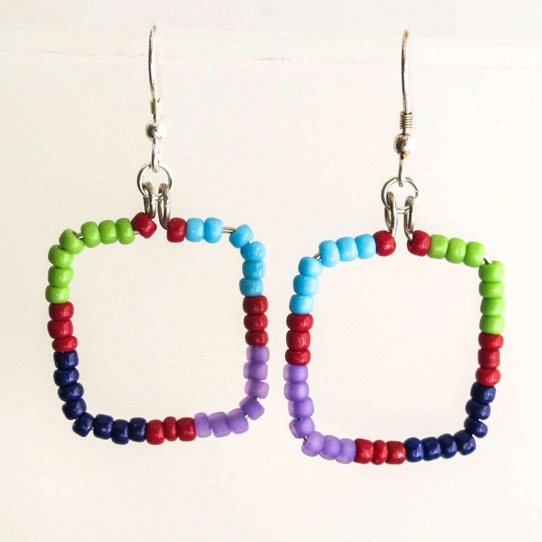 Color-Blocked Beaded Square Earrings 