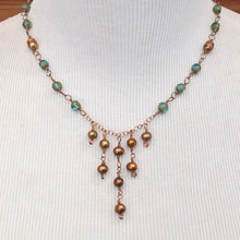 Load image into Gallery viewer, Copper and Green Medieval Princess Pearl Necklace 
