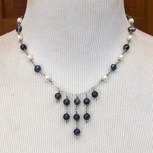 Dark Grey, White and Silver Medieval Princess Pearl Necklace  