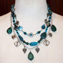 Load image into Gallery viewer, Silver and Turquoise Multi-Strand, Mixed Technique Necklace with Multi-Strand Findings and Pewter Charms
