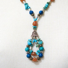 Load image into Gallery viewer, 3 Layered Beaded Necklace with turuoise carnelian lapis lazuli silver finding