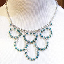 Load image into Gallery viewer, 6-Loop Bead Necklace on silver chain wrapped with turquoise magnesite beads