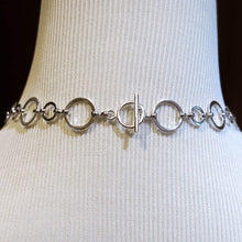 Load image into Gallery viewer, Japanese Chain Maille Bib Necklace with Silver rings and black Rubber O-Rings, silver chain and silver toggle clasp