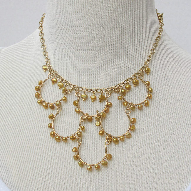 6-Loop Gold Pearl Necklace on chain