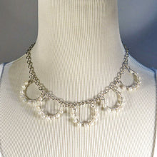 Load image into Gallery viewer, 5-Loop Wire Necklace with white freshwater pearls and chain